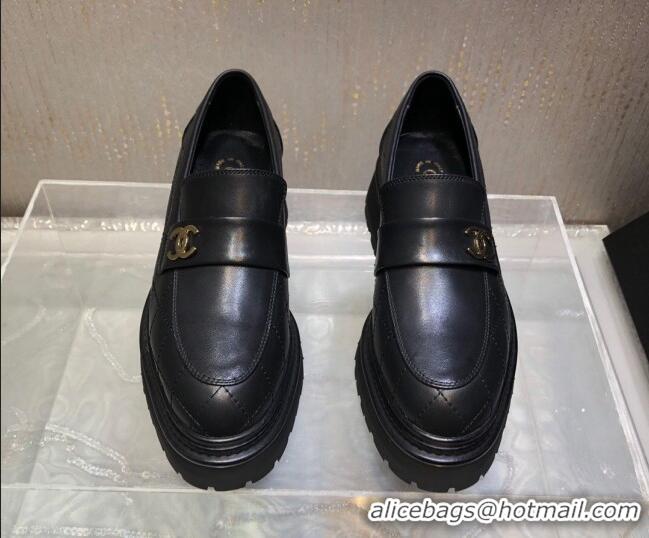 Good Taste Chanel Quilted Calfskin Moccasins Loafers G45074 Black 809086