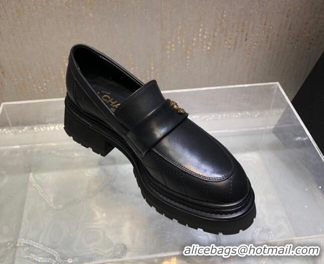 Good Taste Chanel Quilted Calfskin Moccasins Loafers G45074 Black 809086