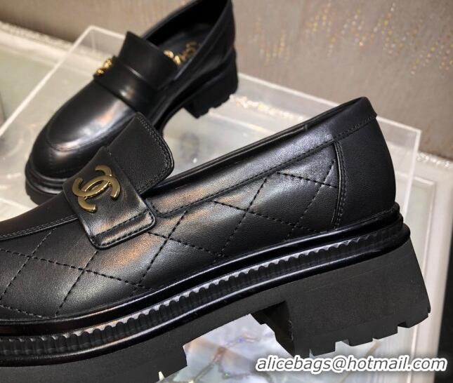 Good Taste Chanel Quilted Calfskin Moccasins Loafers G45074 Black 809086