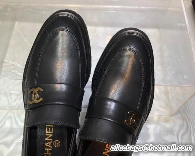 Good Taste Chanel Quilted Calfskin Moccasins Loafers G45074 Black 809086