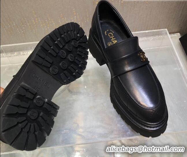 Good Taste Chanel Quilted Calfskin Moccasins Loafers G45074 Black 809086