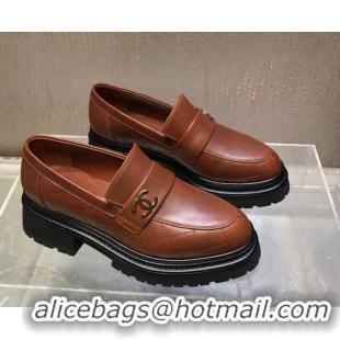 Charming Chanel Quilted Calfskin Moccasins Loafers G45074 Brown 809087