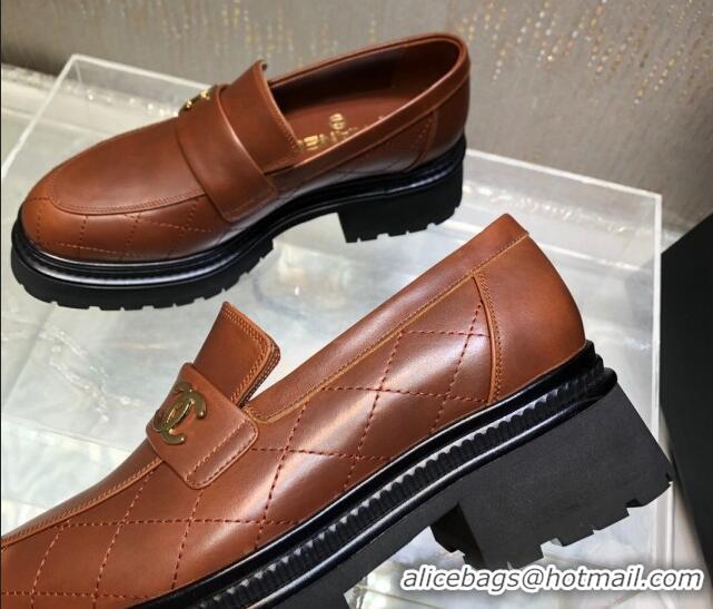 Charming Chanel Quilted Calfskin Moccasins Loafers G45074 Brown 809087