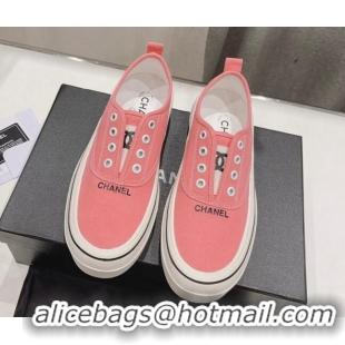 Comfortable Chanel Canvas Slip-on Sneakers Pink 809088