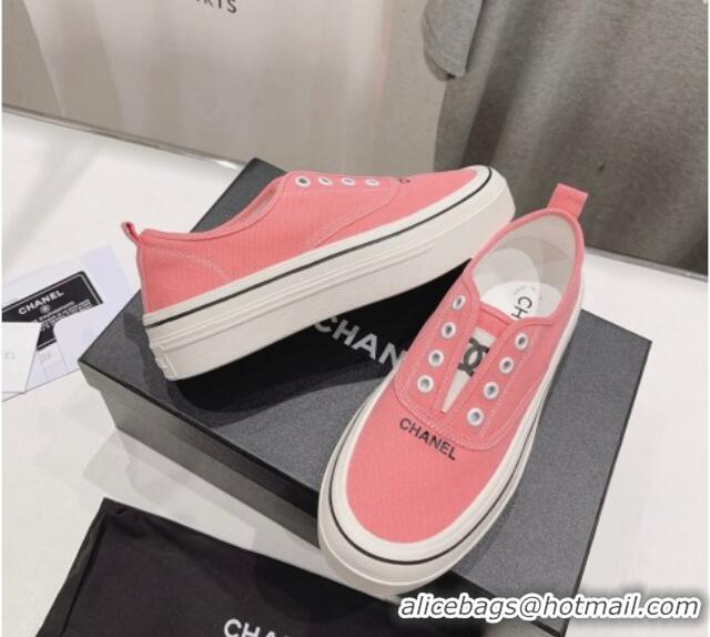 Comfortable Chanel Canvas Slip-on Sneakers Pink 809088