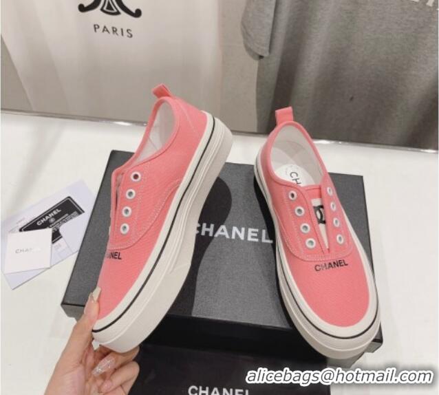 Comfortable Chanel Canvas Slip-on Sneakers Pink 809088