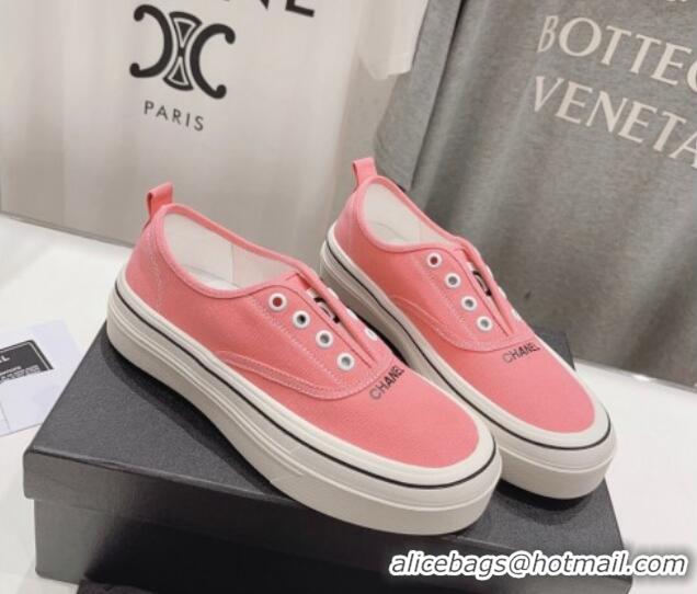 Comfortable Chanel Canvas Slip-on Sneakers Pink 809088