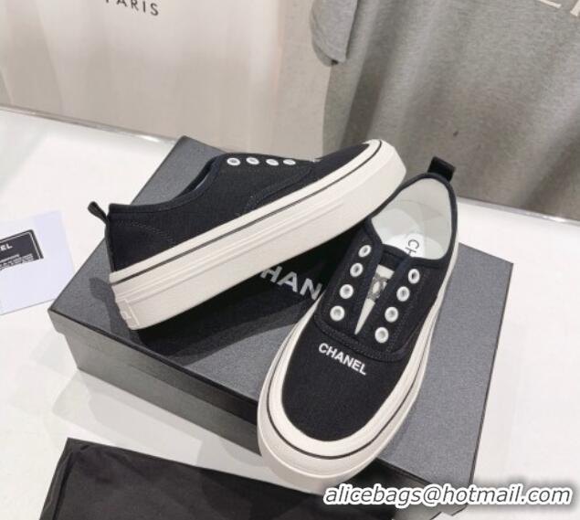 Good Quality Chanel Canvas Slip-on Sneakers Black 809089