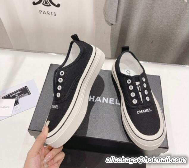 Good Quality Chanel Canvas Slip-on Sneakers Black 809089