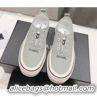 New Design Chanel Canvas Slip-on Sneakers Grey 809090