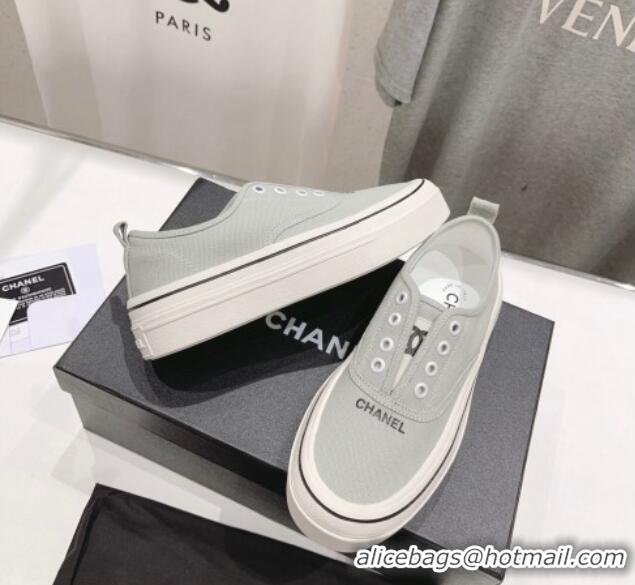 New Design Chanel Canvas Slip-on Sneakers Grey 809090