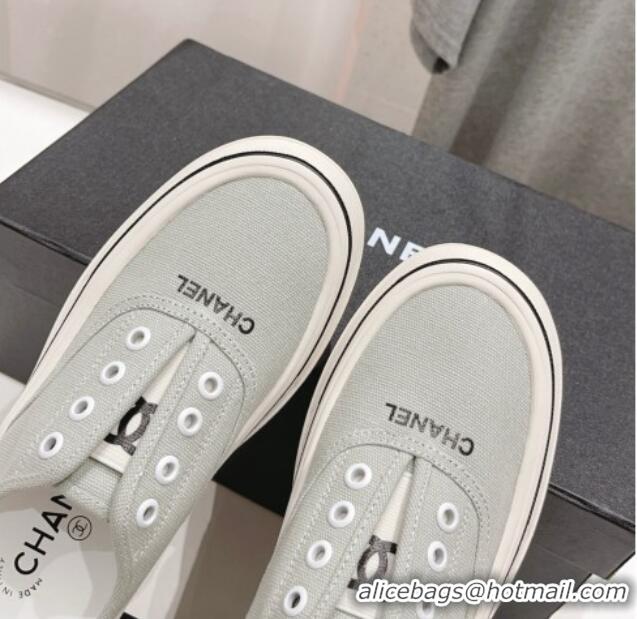 New Design Chanel Canvas Slip-on Sneakers Grey 809090