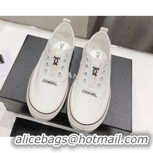 Unique Style Chanel Canvas Slip-on Sneakers White 809091