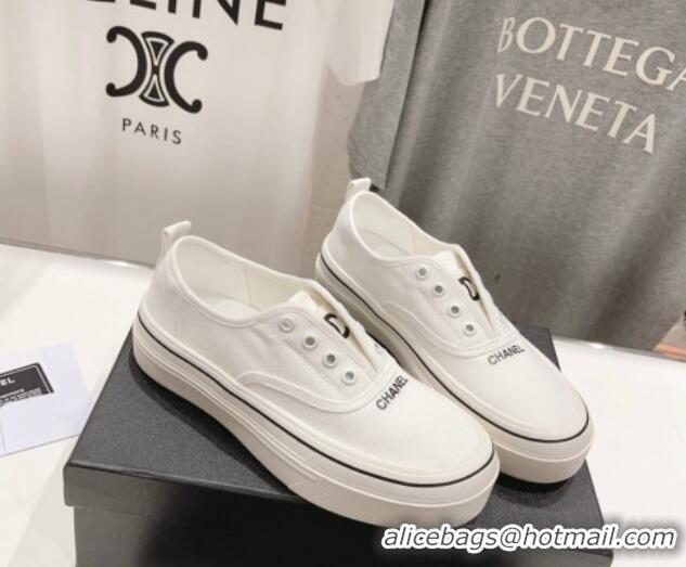 Unique Style Chanel Canvas Slip-on Sneakers White 809091