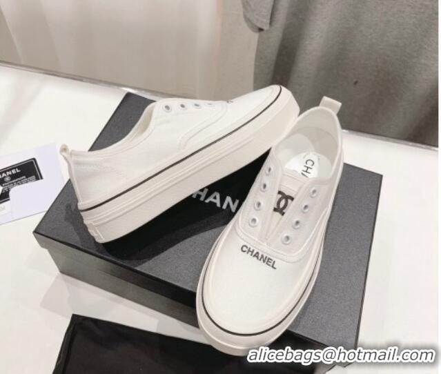 Unique Style Chanel Canvas Slip-on Sneakers White 809091