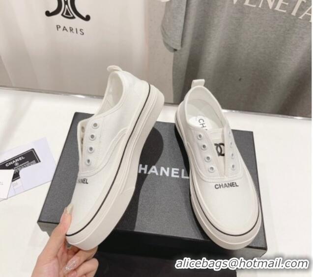 Unique Style Chanel Canvas Slip-on Sneakers White 809091