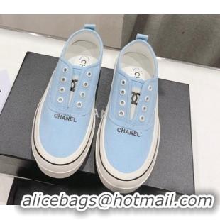 Best Grade Chanel Canvas Slip-on Sneakers Blue 809092