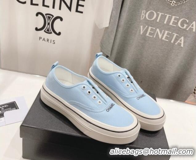 Best Grade Chanel Canvas Slip-on Sneakers Blue 809092