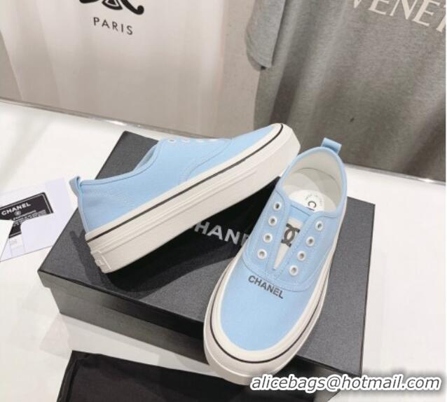 Best Grade Chanel Canvas Slip-on Sneakers Blue 809092