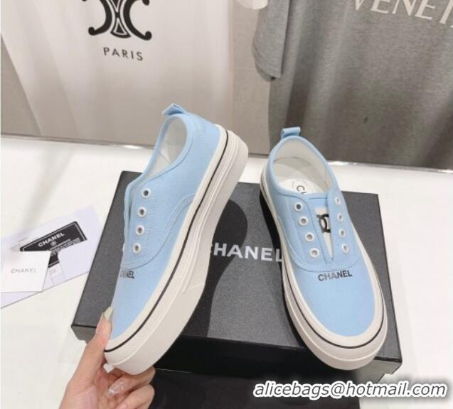 Best Grade Chanel Canvas Slip-on Sneakers Blue 809092