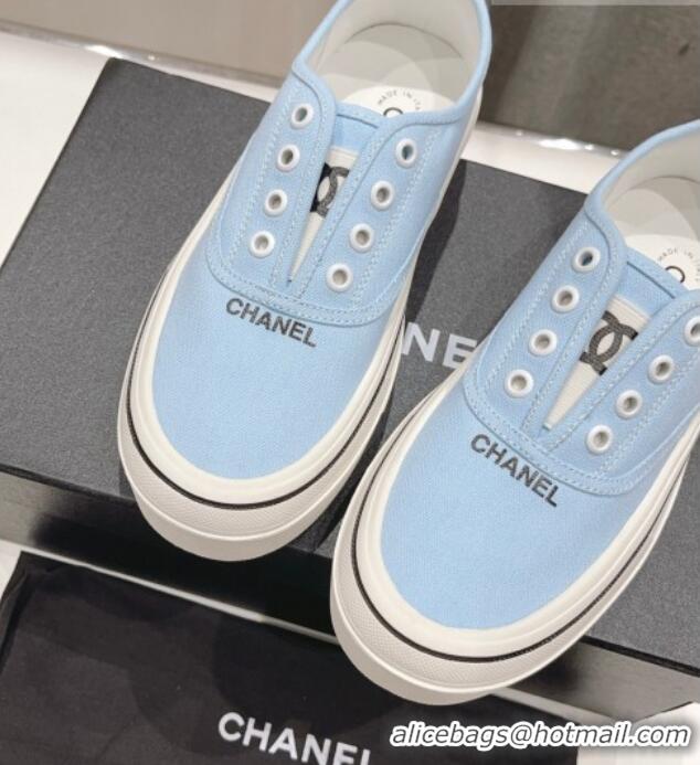 Best Grade Chanel Canvas Slip-on Sneakers Blue 809092