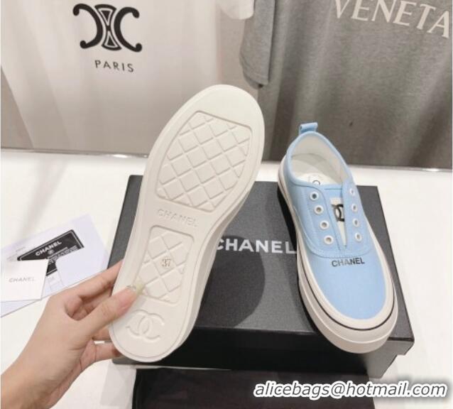 Best Grade Chanel Canvas Slip-on Sneakers Blue 809092