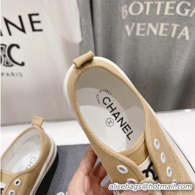 Durable Chanel Canvas Slip-on Sneakers Beige 809093