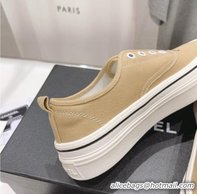 Durable Chanel Canvas Slip-on Sneakers Beige 809093