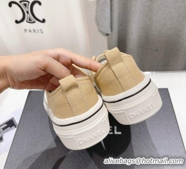 Durable Chanel Canvas Slip-on Sneakers Beige 809093