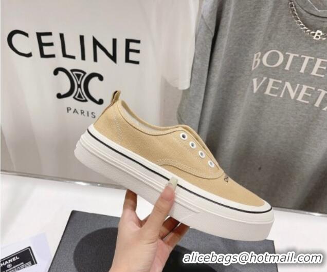 Durable Chanel Canvas Slip-on Sneakers Beige 809093