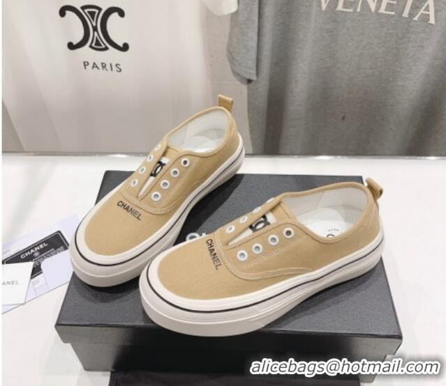 Durable Chanel Canvas Slip-on Sneakers Beige 809093