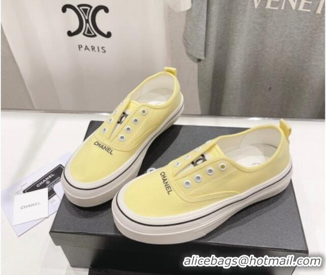 Feminine Chanel Canvas Slip-on Sneakers Yellow 809094