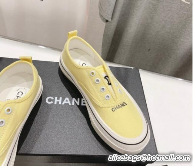 Feminine Chanel Canvas Slip-on Sneakers Yellow 809094