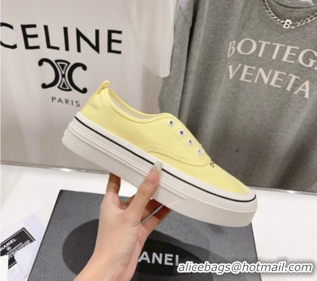 Feminine Chanel Canvas Slip-on Sneakers Yellow 809094