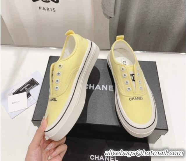 Feminine Chanel Canvas Slip-on Sneakers Yellow 809094