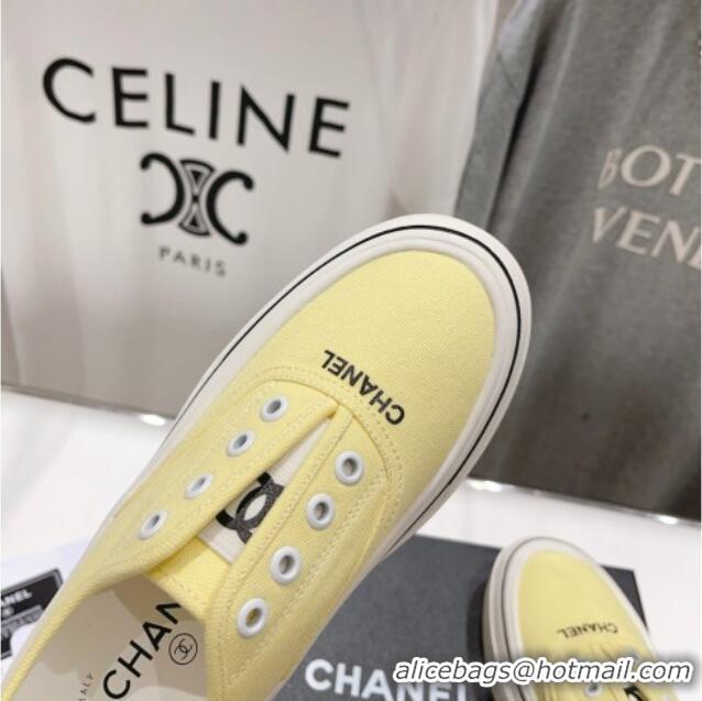 Feminine Chanel Canvas Slip-on Sneakers Yellow 809094