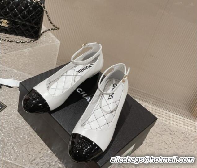 Most Popular Chanel Calfskin & Patent Mary Janes Pumps 5.5cm G45071 White/Black 809095