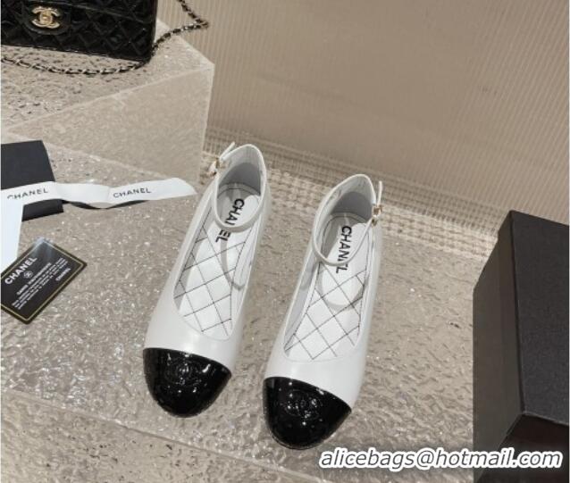 Most Popular Chanel Calfskin & Patent Mary Janes Pumps 5.5cm G45071 White/Black 809095