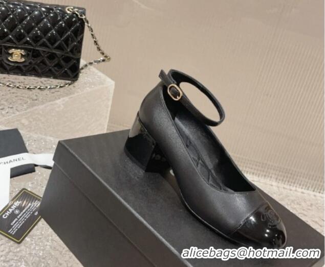 Best Product Chanel Calfskin & Patent Mary Janes Pumps 5.5cm G45071 Black 809096