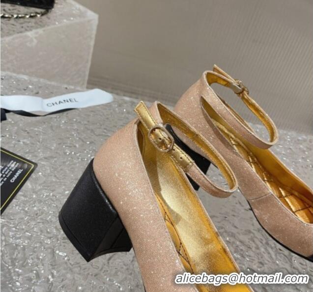 Super Quality Chanel Glitter Mary Janes Pumps 5.5cm G45071 Gold/Black 809097