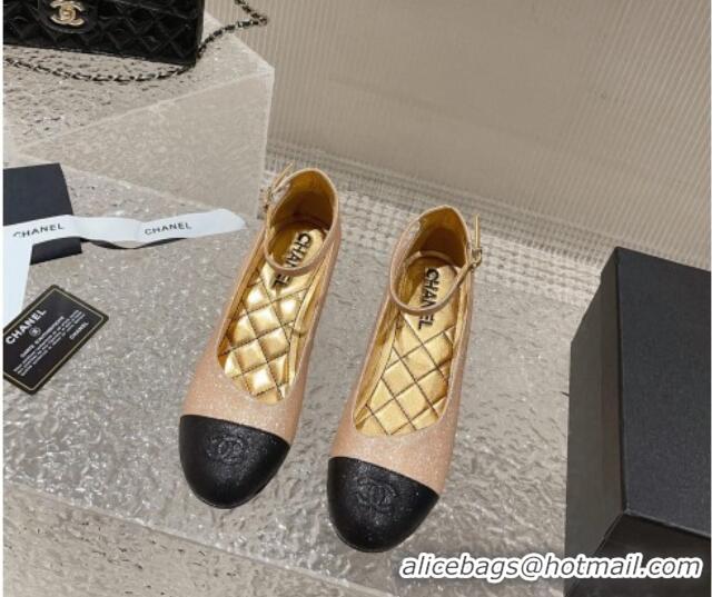 Super Quality Chanel Glitter Mary Janes Pumps 5.5cm G45071 Gold/Black 809097