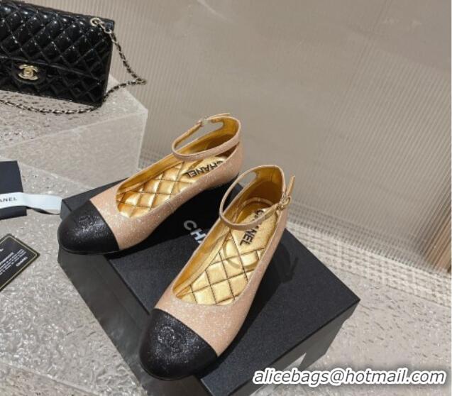 Super Quality Chanel Glitter Mary Janes Pumps 5.5cm G45071 Gold/Black 809097