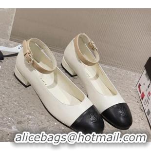 Best Price Chanel Lambskin Mary Janes with Pearls Buckle White 809100