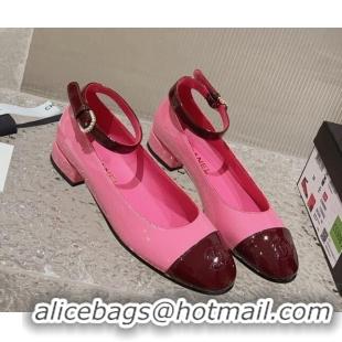 Classic Chanel Patent Calfskin Mary Janes with Pearls Buckle Dark Pink 809102