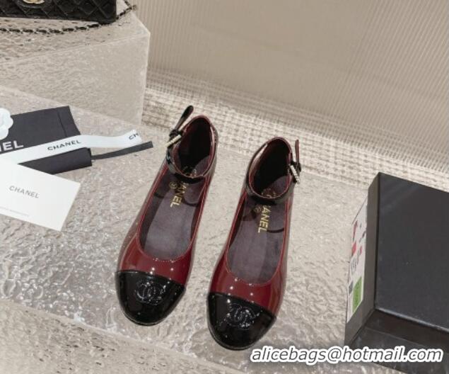 Trendy Design Chanel Patent Calfskin Mary Janes with Pearls Buckle Burgundy 809103