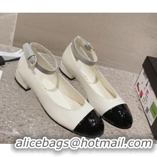 Buy Luxury Chanel Patent Calfskin Mary Janes with Pearls Buckle White 809104