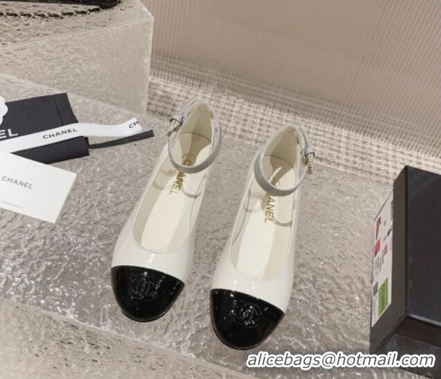 Buy Luxury Chanel Patent Calfskin Mary Janes with Pearls Buckle White 809104