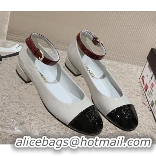 Good Product Chanel Patent Calfskin Mary Janes with Pearls Buckle Light Grey 809105