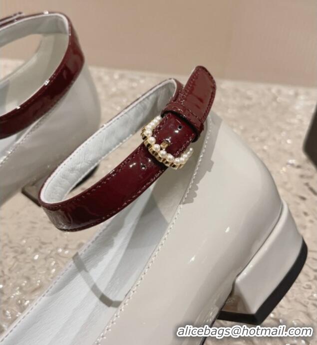 Good Product Chanel Patent Calfskin Mary Janes with Pearls Buckle Light Grey 809105