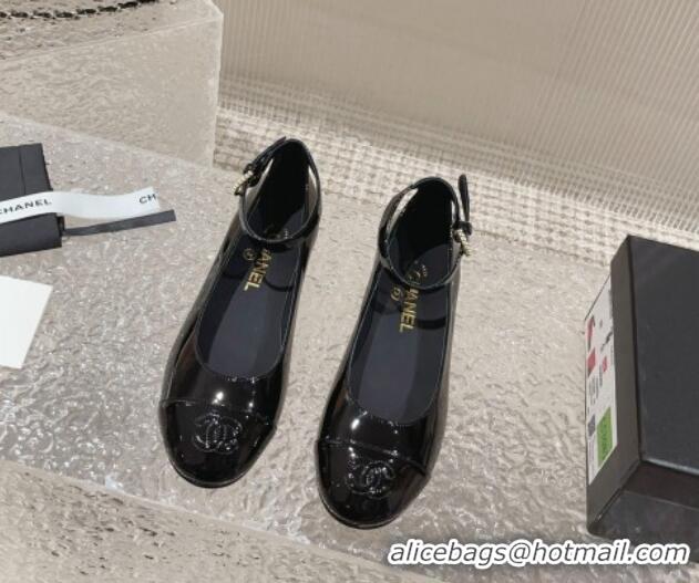 Good Quality Chanel Patent Calfskin Mary Janes with Pearls Buckle Black 809106